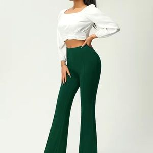 COPY - COPY - SOLID GREEN FLARE PANTS HIGH WAIST@e D